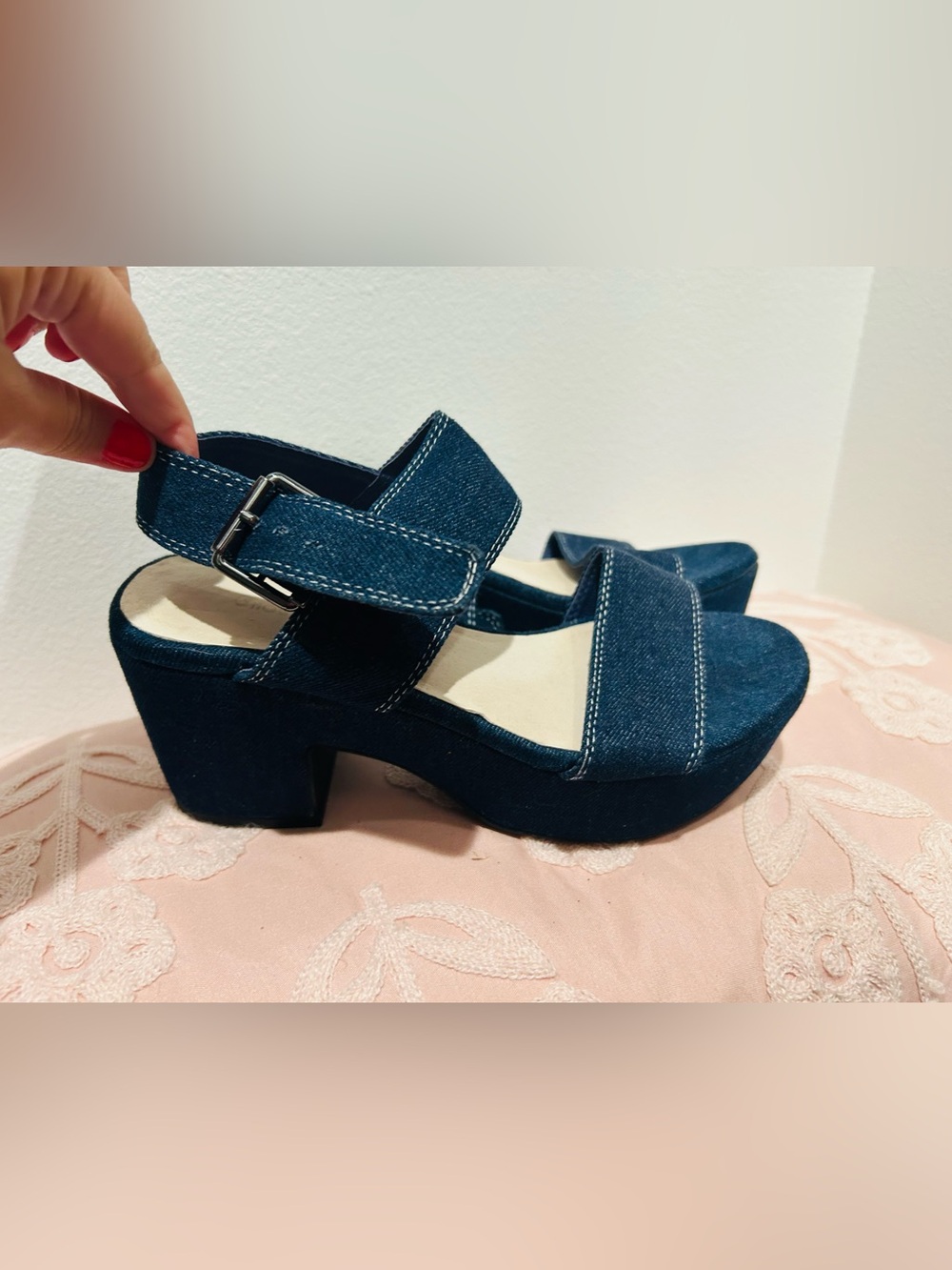 Chocolat Blu Denim Platform Sandals in Blue